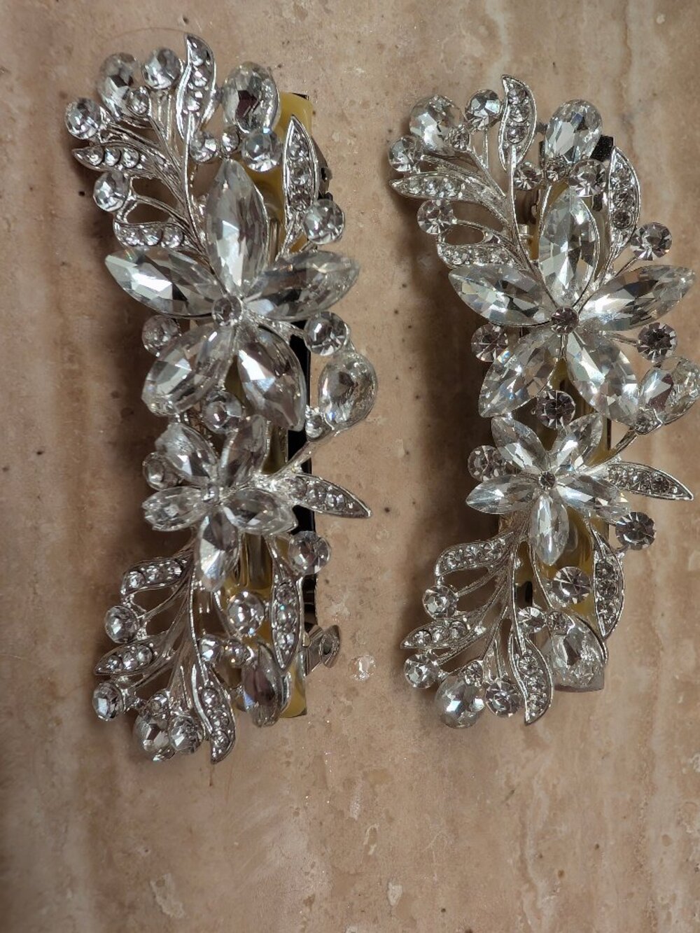 Two Large Fancy Crystal Barrettes